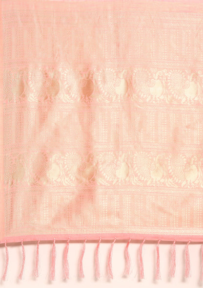Pastel Pink Traditional Temple Pattern Tussar Saree