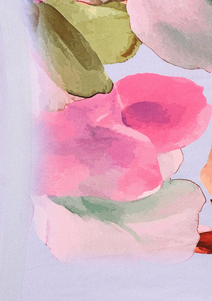 Violet Watercolor Floral Digital Printed Satin Saree