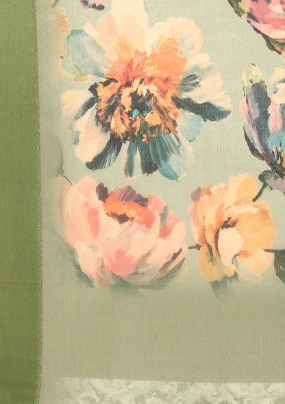 Dusty Green Floral Printed Georgette Saree