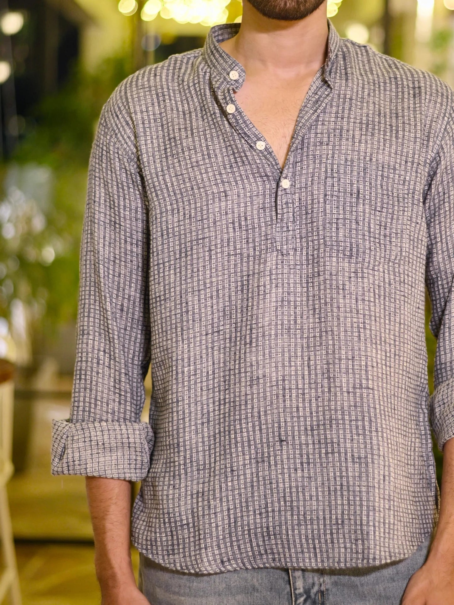 Grey Box Cotton Yarn Dyed Short Kurta