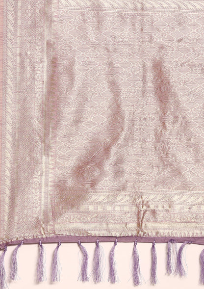 Mauve Floral Woven Tussar Saree
