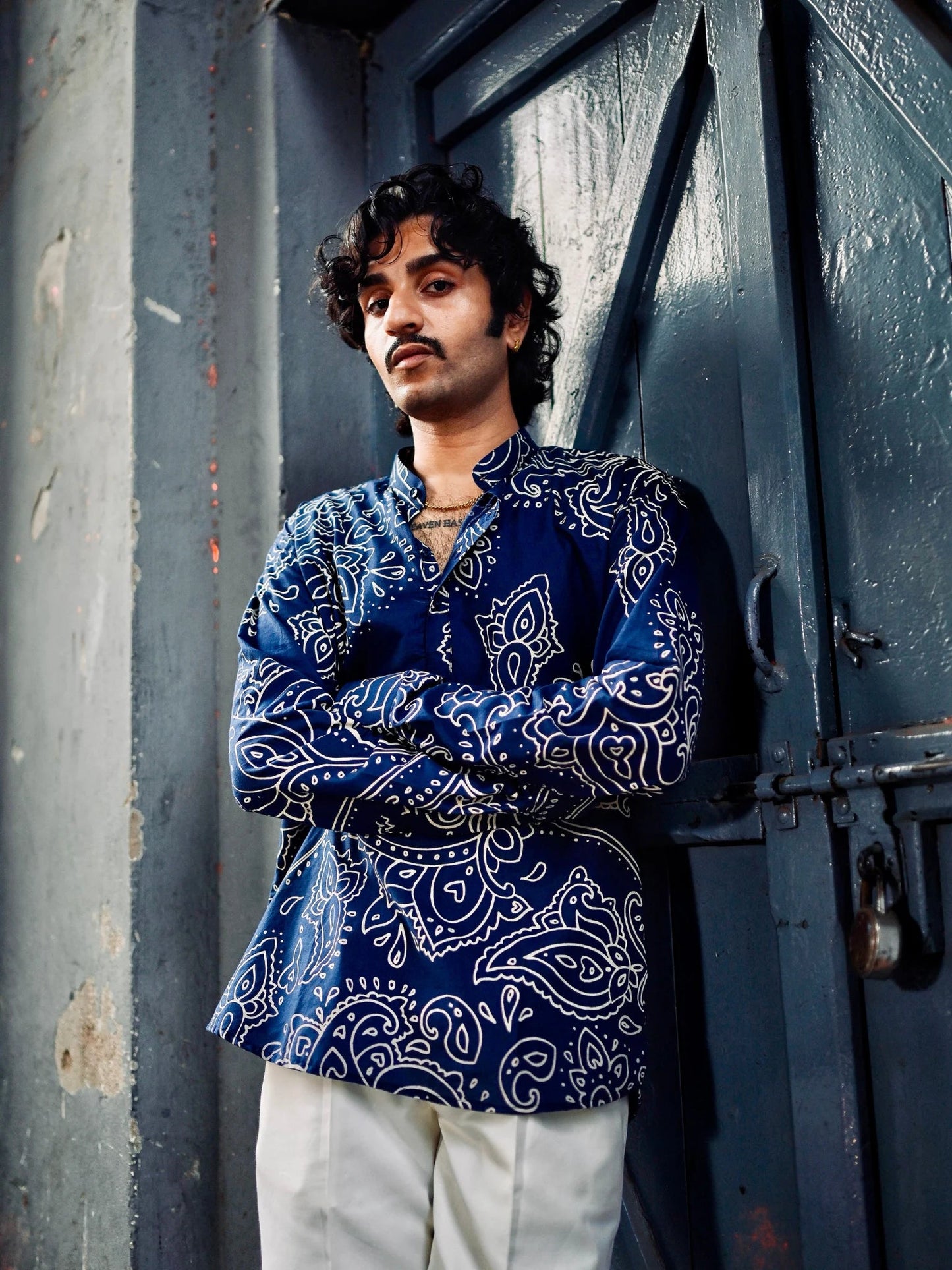 Navy Blue Paislex Short Kurta