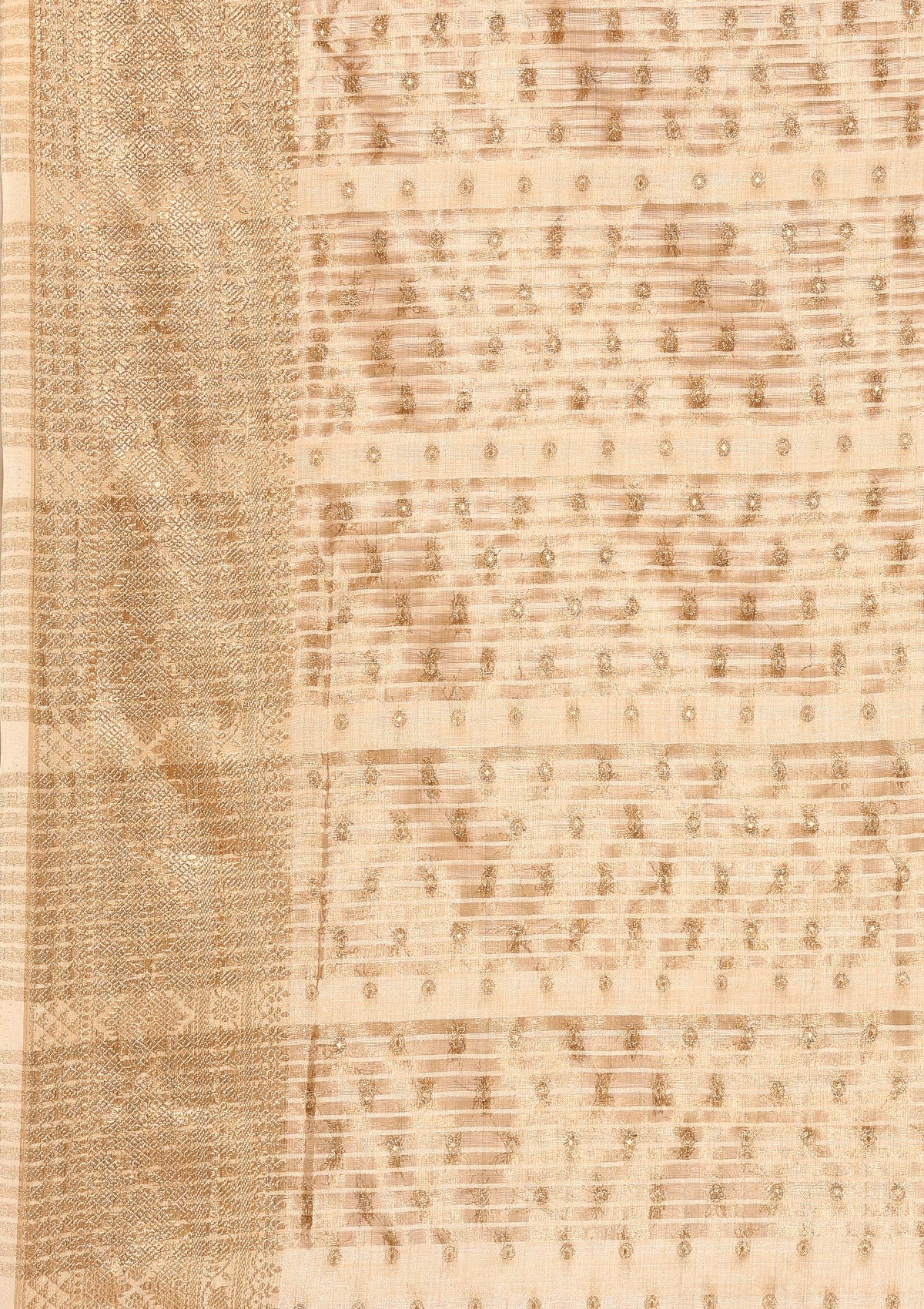 Cream Traditional Zari Butta Woven Tussar Saree