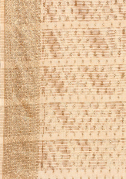 Cream Traditional Zari Butta Woven Tussar Saree