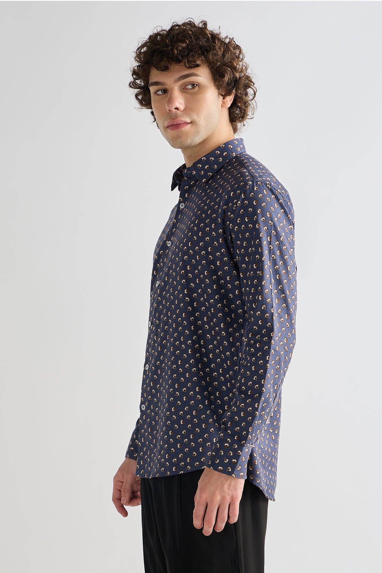 Navy Bloom Print Shirt