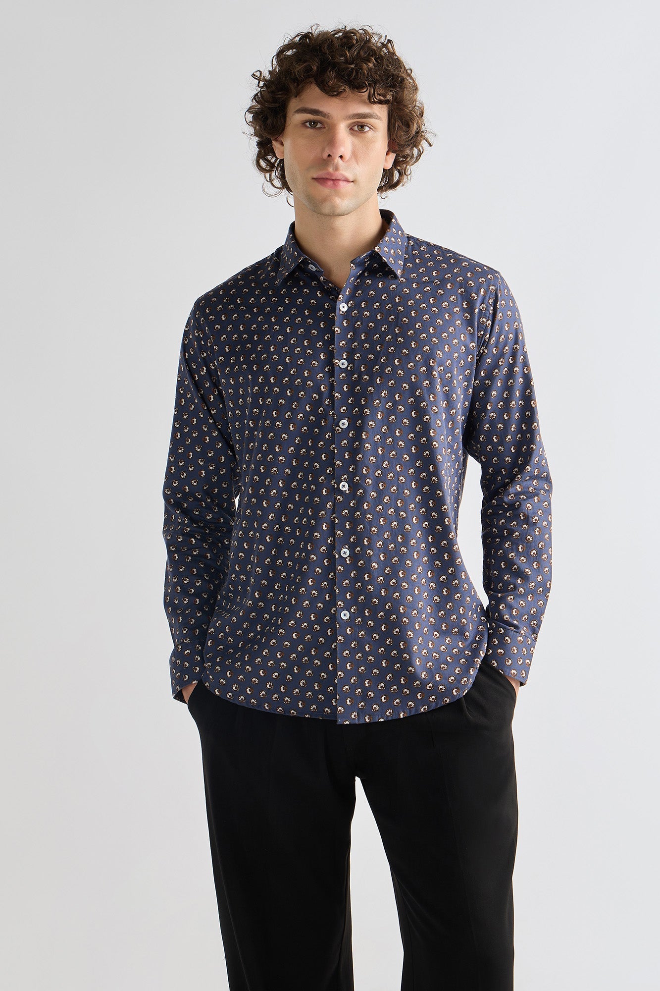 Navy Bloom Print Shirt