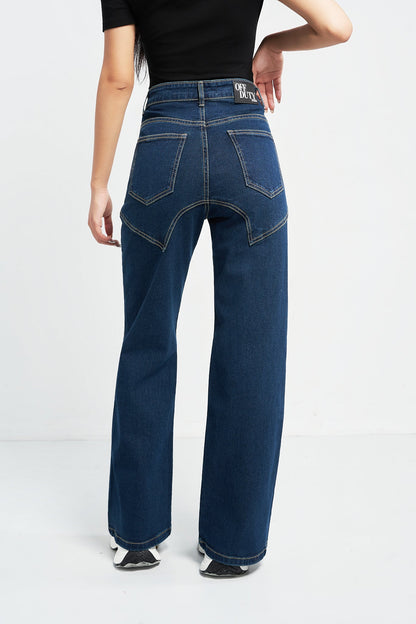 Blue Seam Detail Wide Leg Jeans