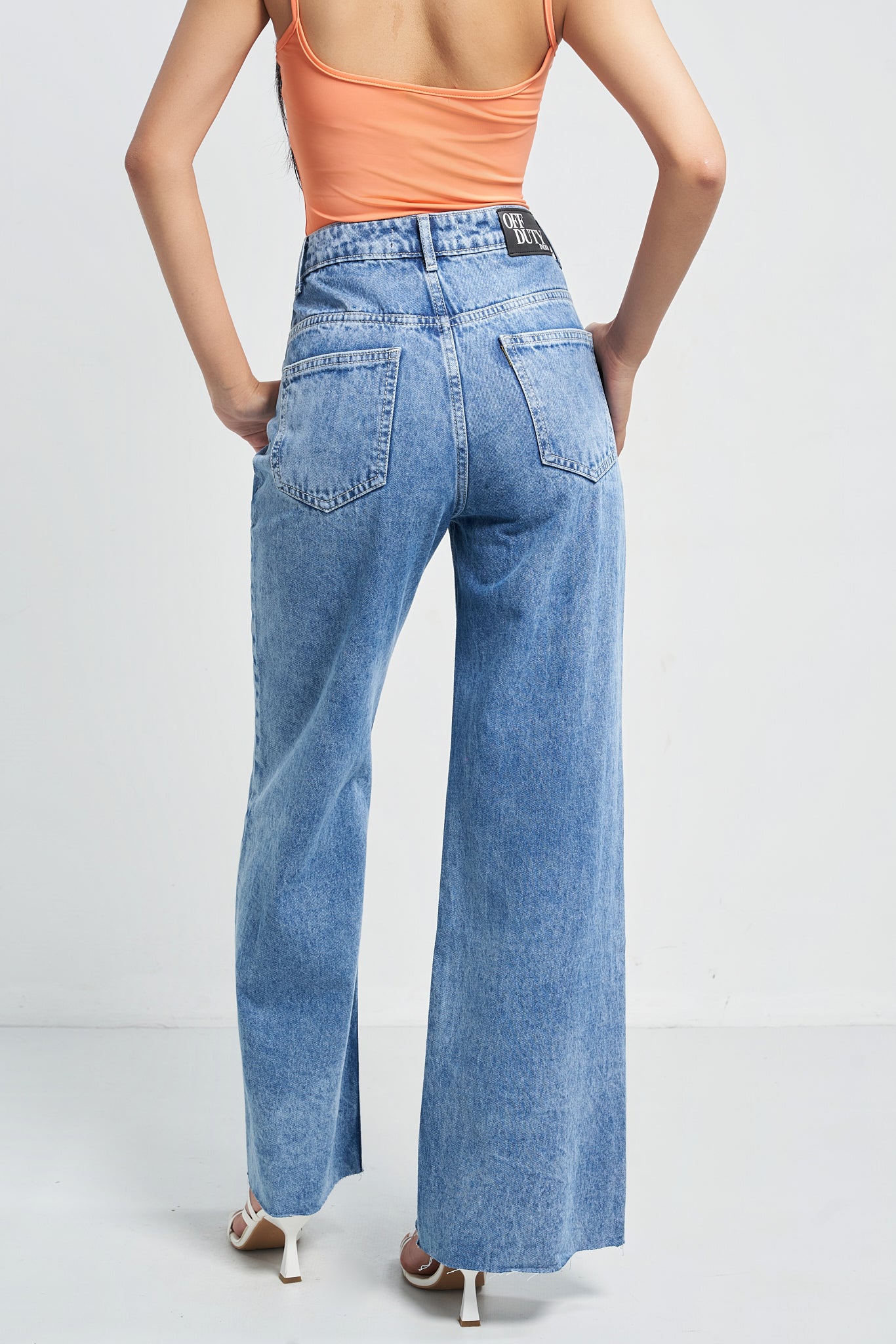 Raw Rip Stone Blue Wide Leg Jeans