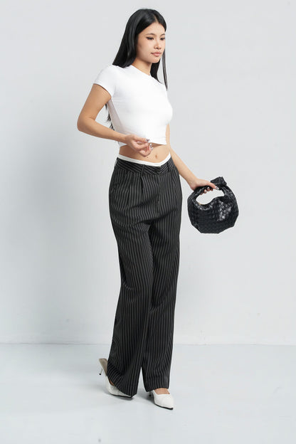 Striped Boxer Wide Leg Trousers - Maroon