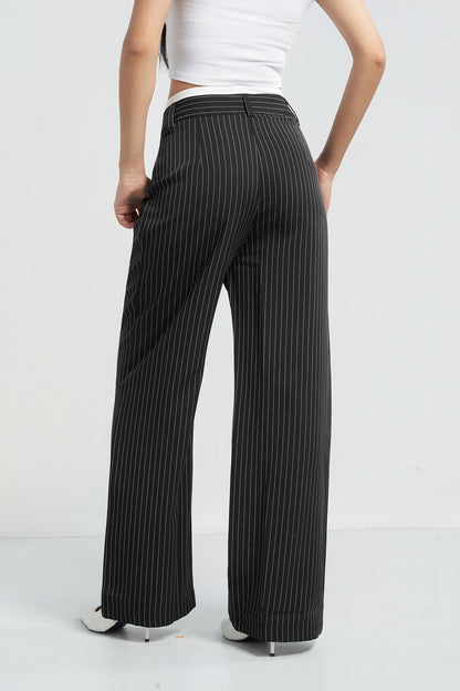 Striped Boxer Wide Leg Trousers - Maroon