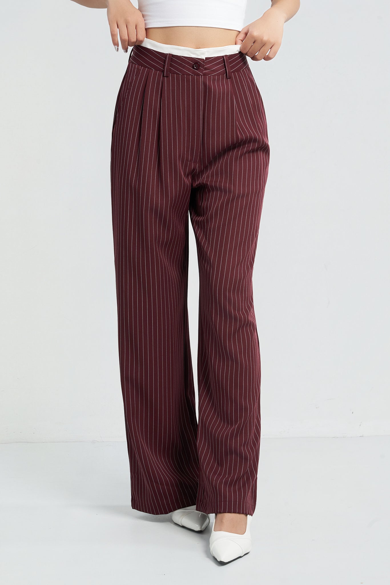 Striped Boxer Wide Leg Trousers - Maroon