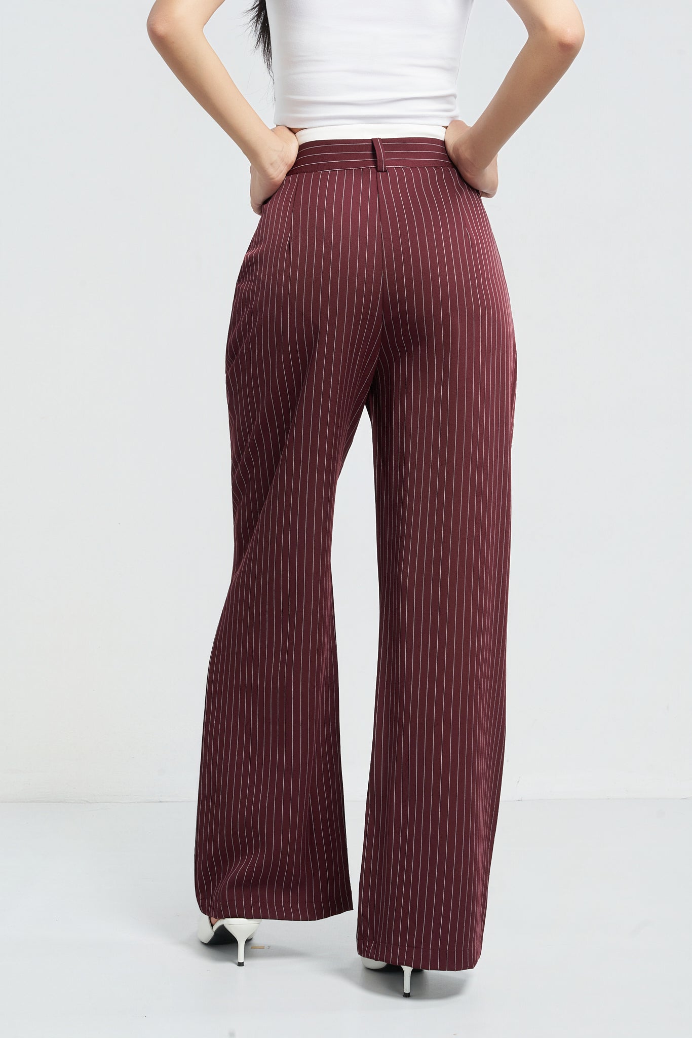 Striped Boxer Wide Leg Trousers - Maroon
