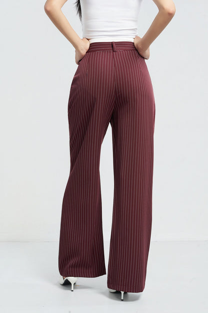 Striped Boxer Wide Leg Trousers - Maroon