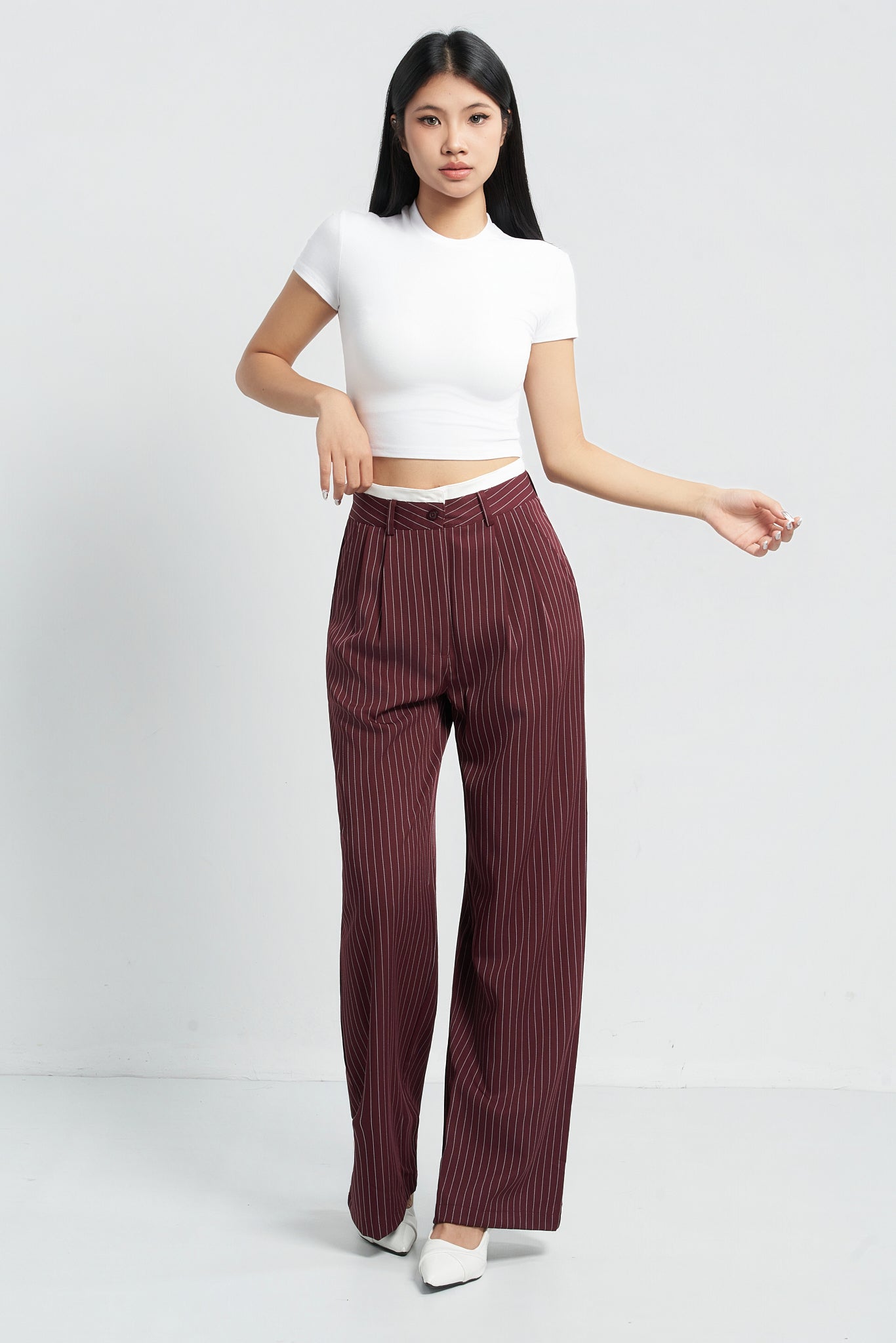Striped Boxer Wide Leg Trousers - Maroon