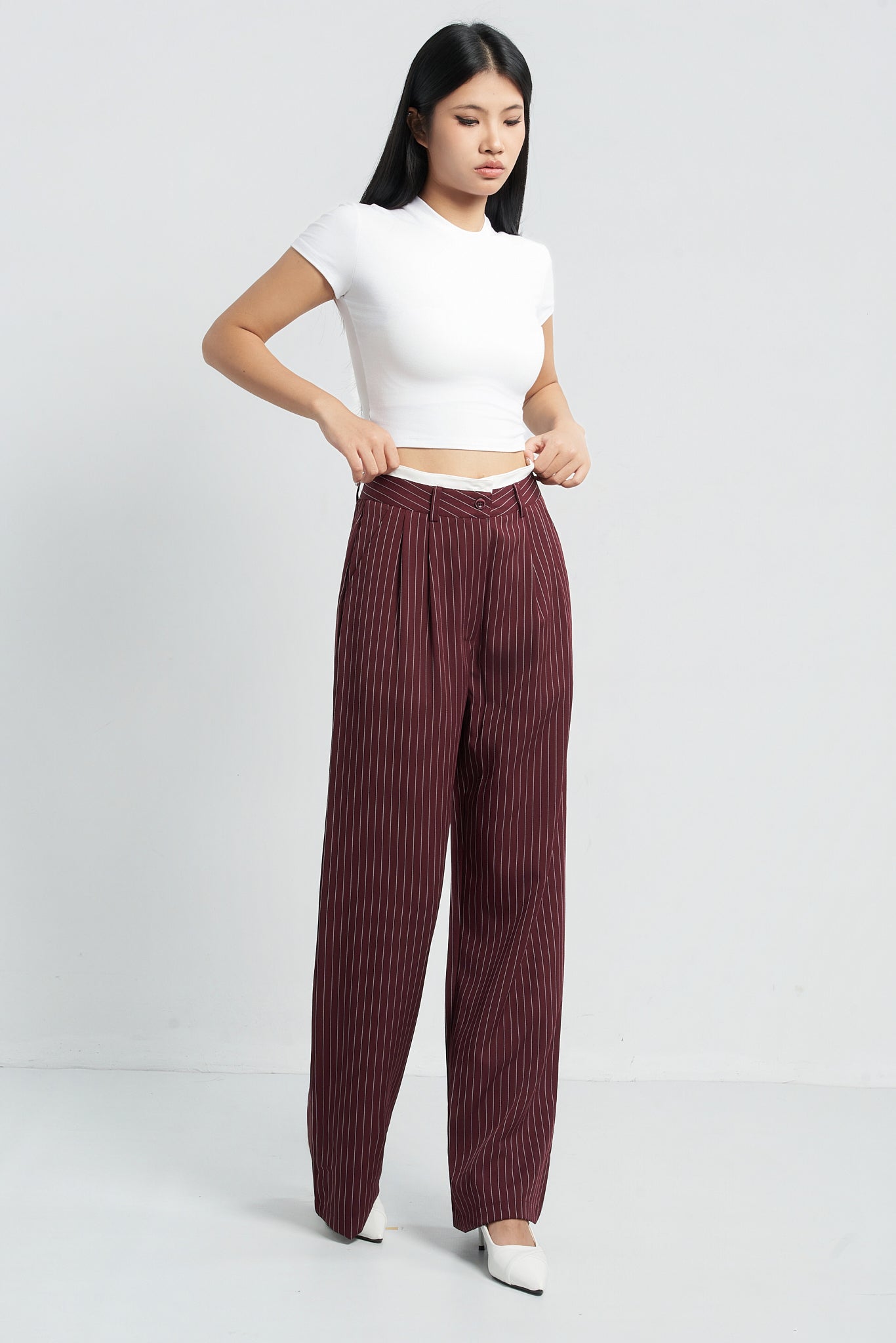 Striped Boxer Wide Leg Trousers - Maroon