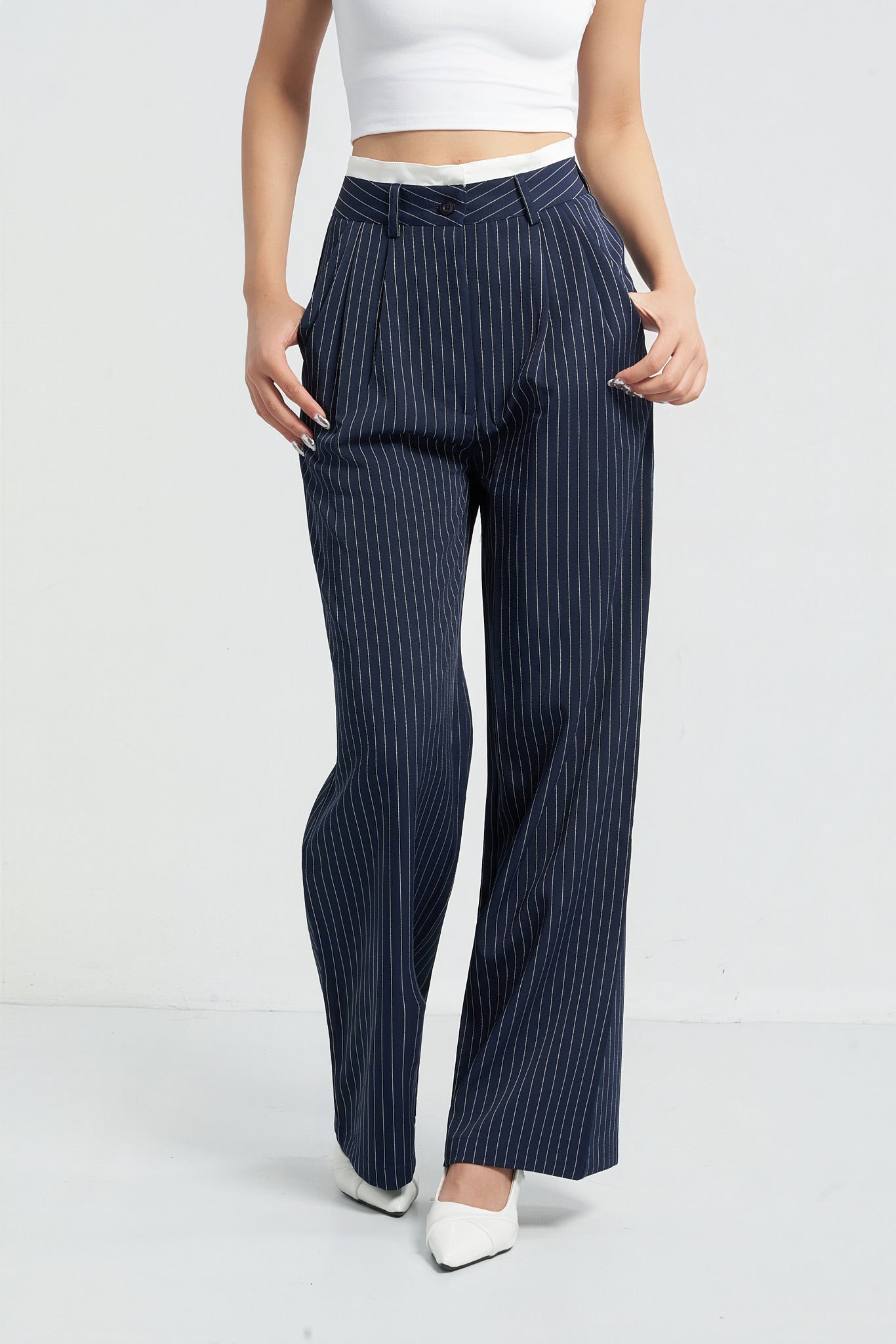 Striped Boxer Wide Leg Trousers - Maroon