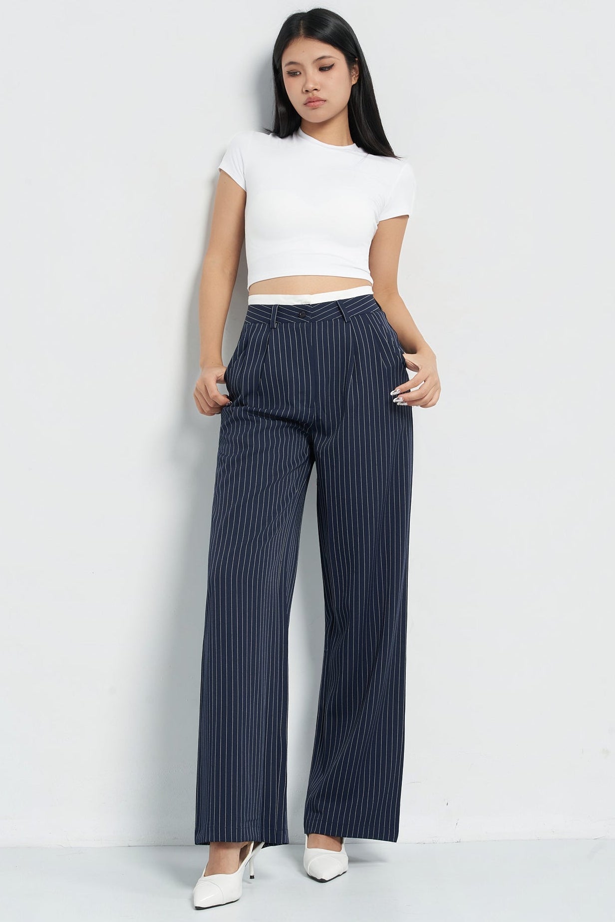 Striped Boxer Wide Leg Trousers - Maroon
