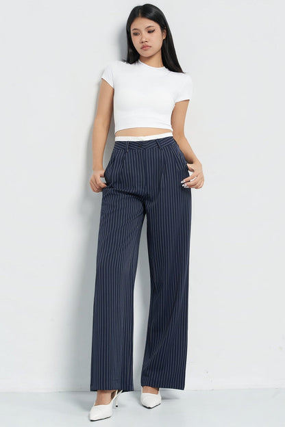 Striped Boxer Wide Leg Trousers - Maroon