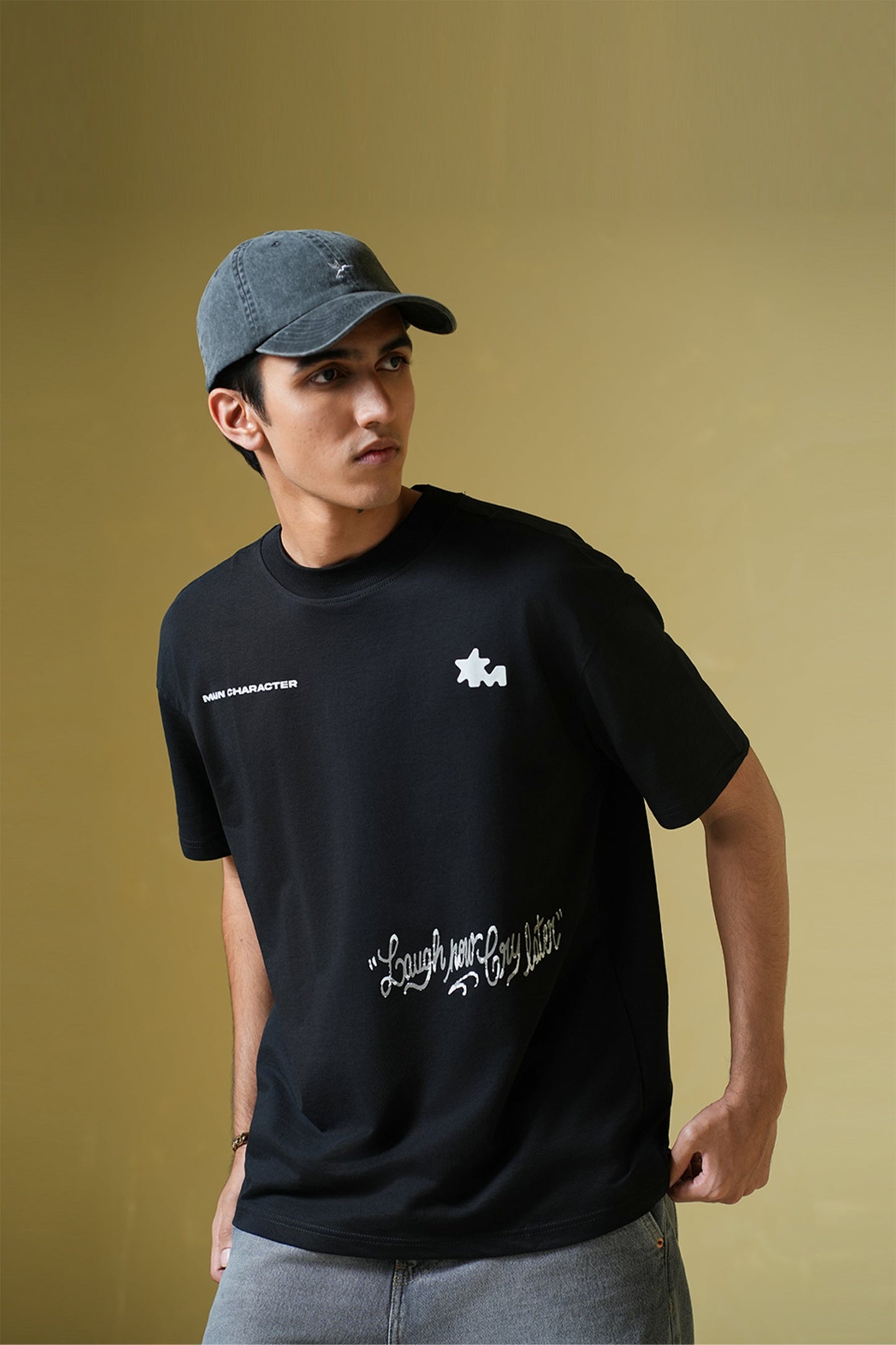 Laugh Now Black Oversized T-Shirt