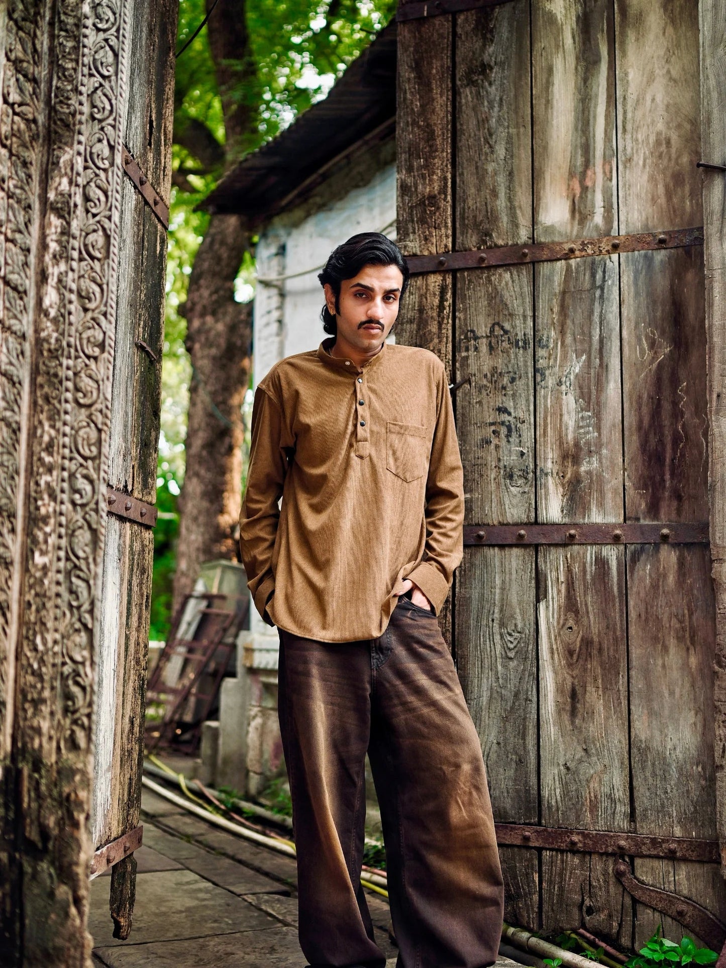 Camel Brown Corduroy Short Kurta