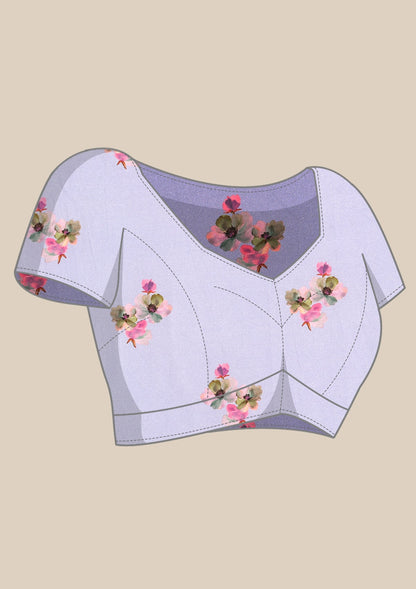 Violet Watercolor Floral Digital Printed Satin Saree