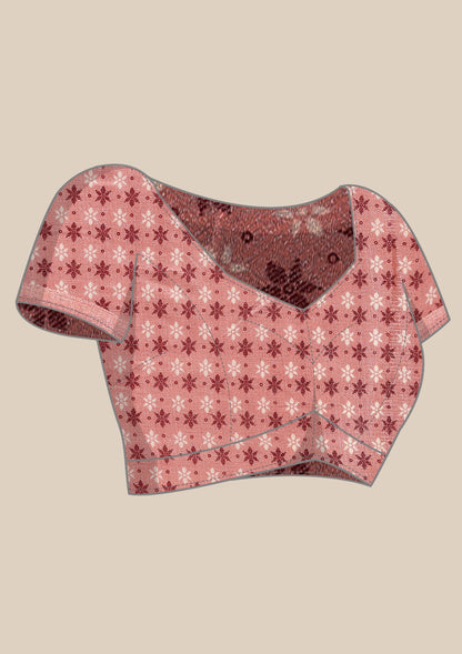 Dusty Pink Butti Printed Art Tussar Matka Silk Saree