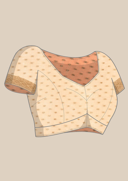 Cream Traditional Zari Butta Woven Tussar Saree