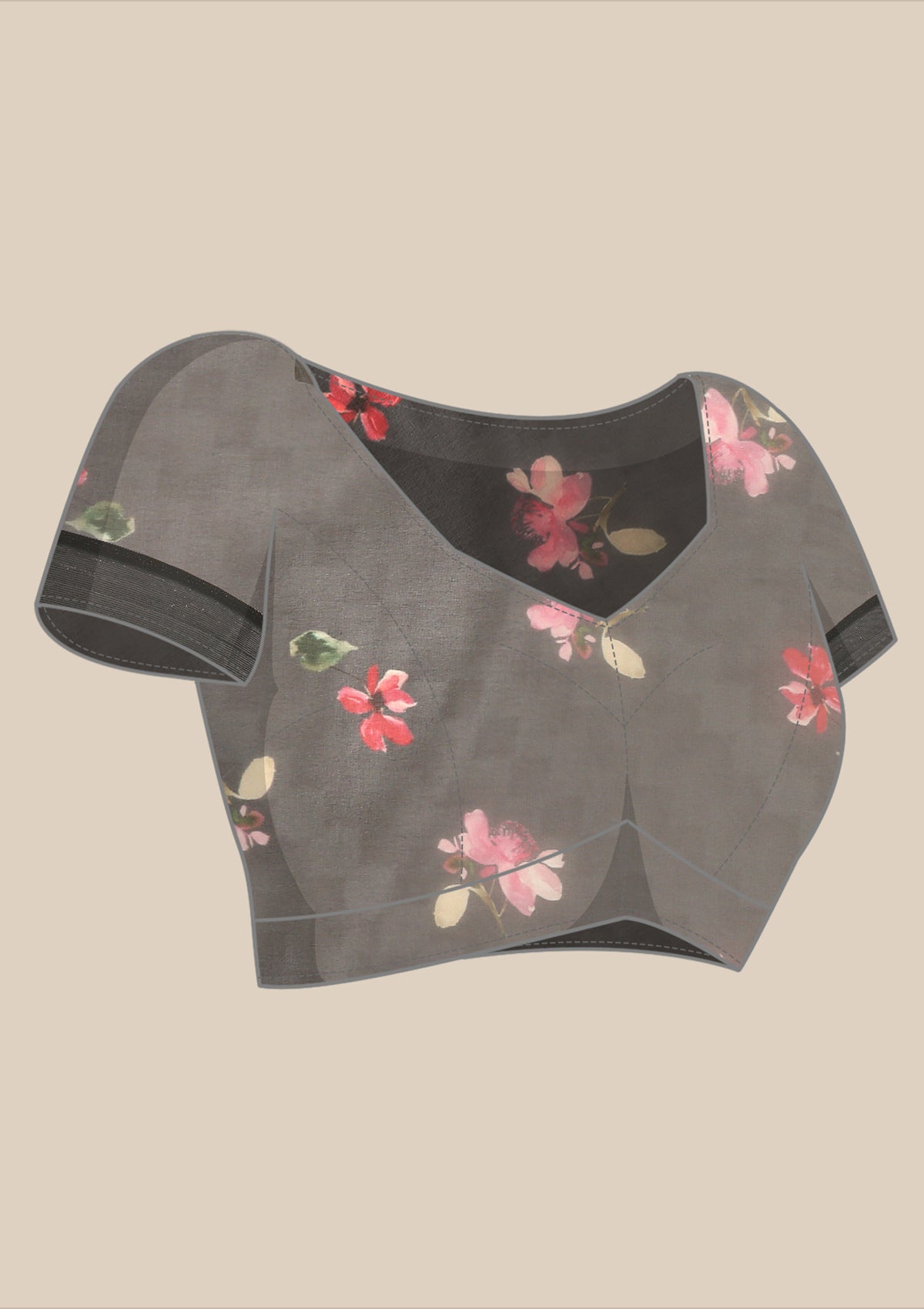 Grey Multicolor Floral Digital Printed Georgette Saree