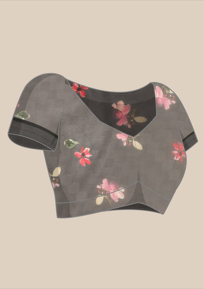 Grey Multicolor Floral Digital Printed Georgette Saree