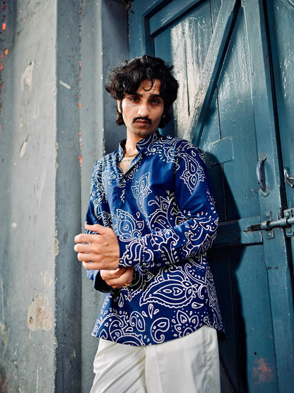 Navy Blue Paislex Short Kurta