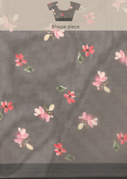 Grey Multicolor Floral Digital Printed Georgette Saree