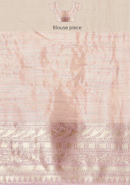 Mauve Floral Woven Tussar Saree