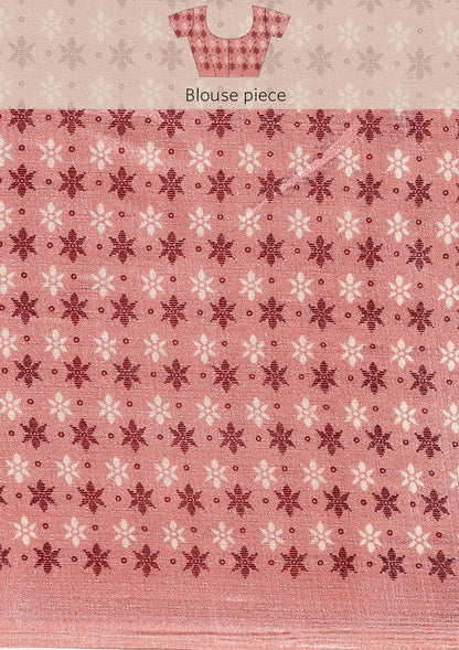 Dusty Pink Butti Printed Art Tussar Matka Silk Saree