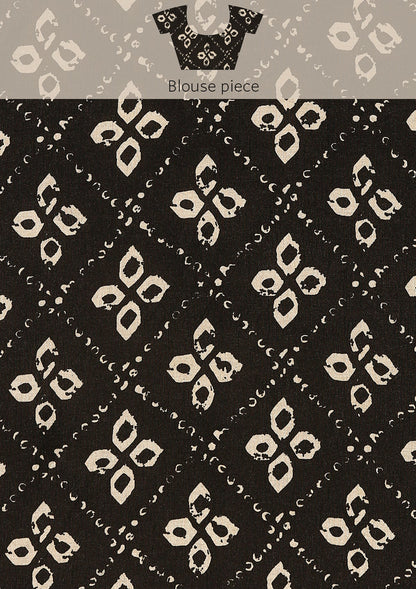 Black Abstract Printed Tussar saree