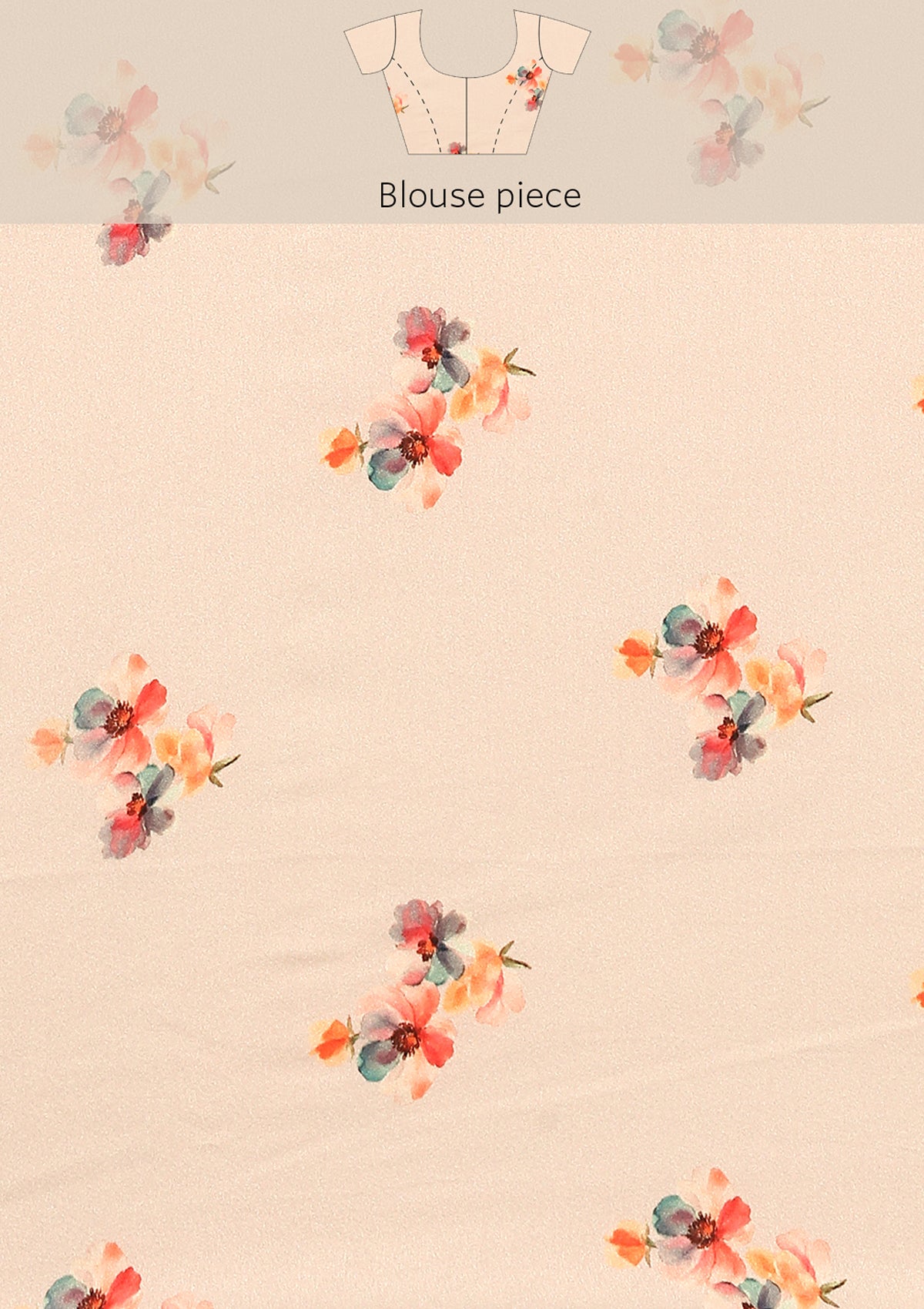 Beige Watercolor Floral Digital Printed Satin Saree