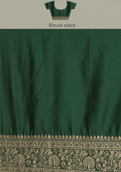 Dark Green Traditional Woven Tussar Saree