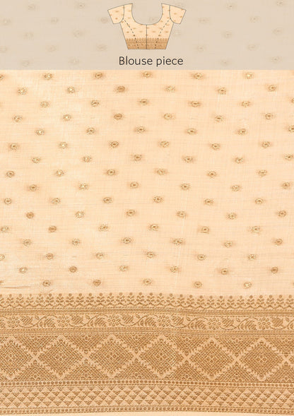 Cream Traditional Zari Butta Woven Tussar Saree