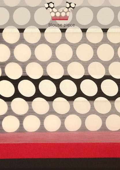 Black And Cream Polkadots Printed Chiffon Saree