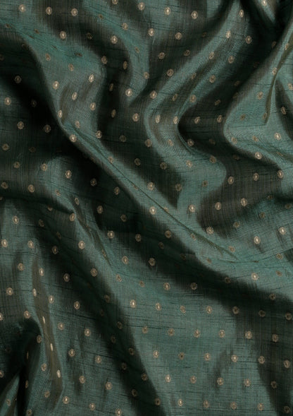Dark Green Traditional Zari Butta Woven Tussar Saree