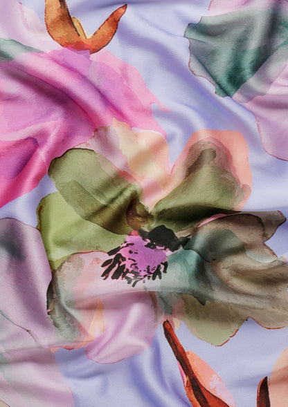 Violet Watercolor Floral Digital Printed Satin Saree