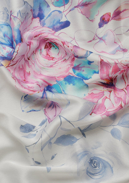 Lavender A/O Floral Printed Satin Saree