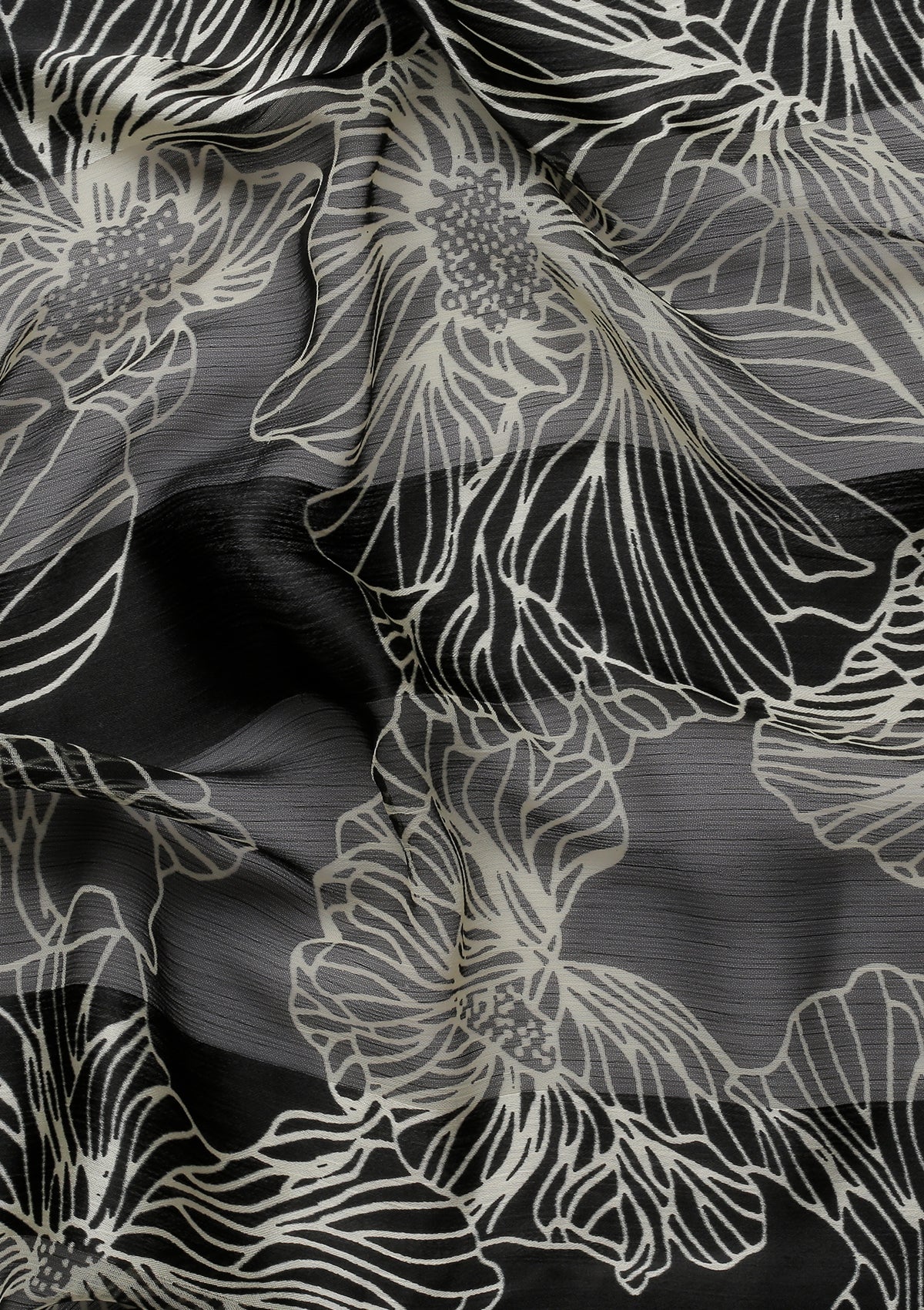 Black Abstract Floral Printed Chiffon Saree