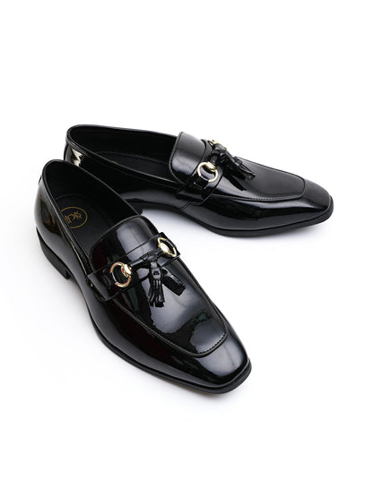 Monkstory Horsebit Tasseled Patent Slip-Ons - Black
