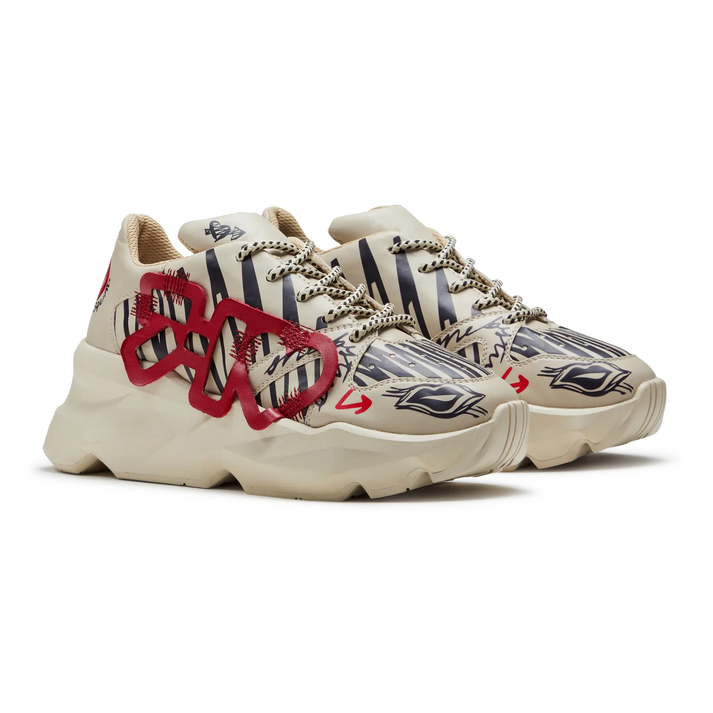 728 Beige Graphic Chunky Sneakers