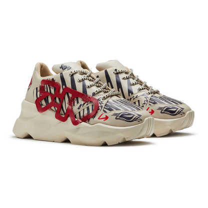 728 Beige Graphic Chunky Sneakers