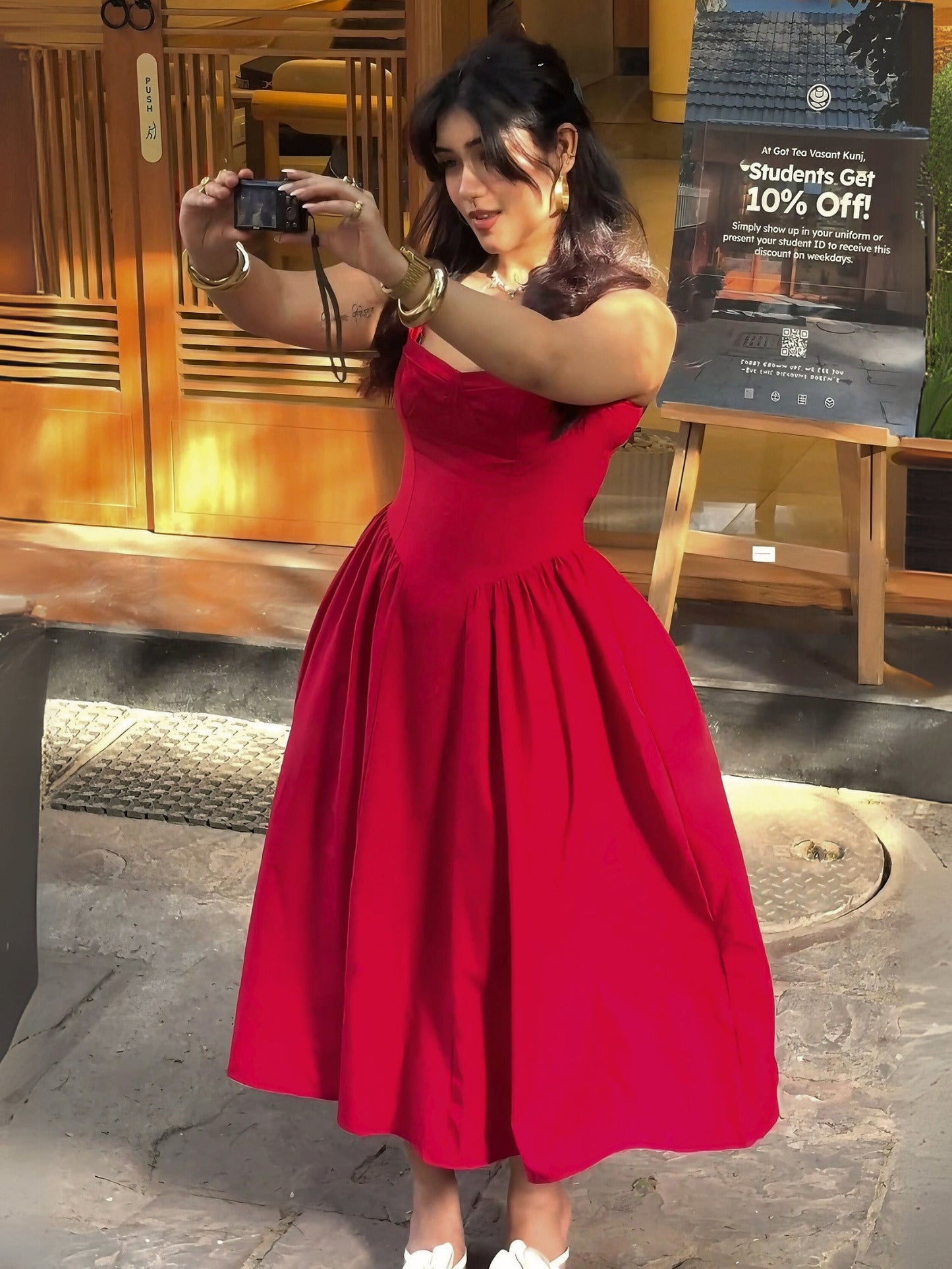 Red Bustier Cami Dress With Pockets