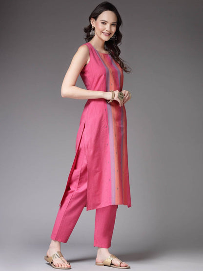 Striped Sleeveless Kurta With Trousers