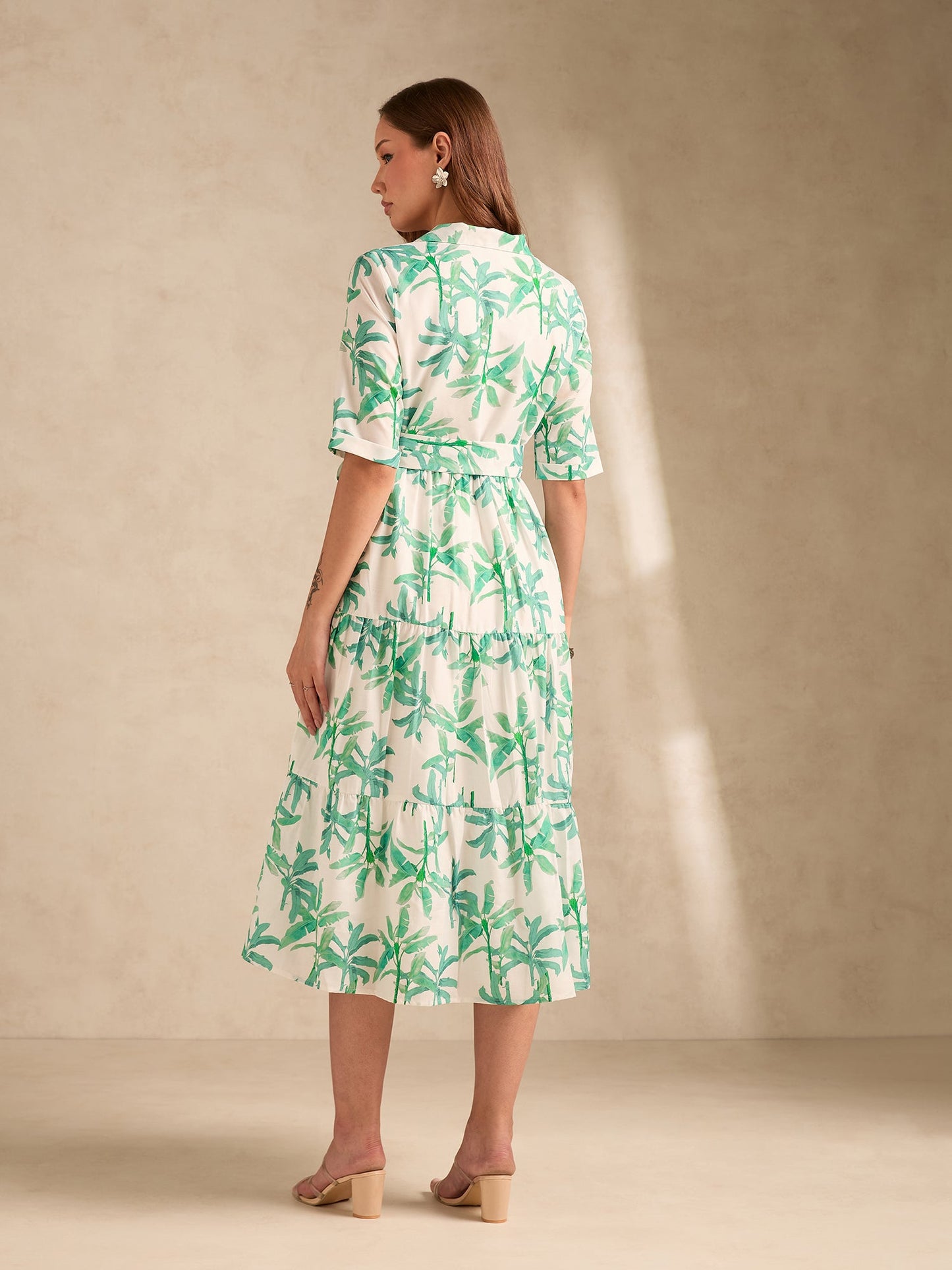 Multi Midi Length Tiered Printed Dress
