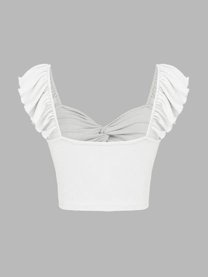 MWB Solid Twist Ruffle Crop Top