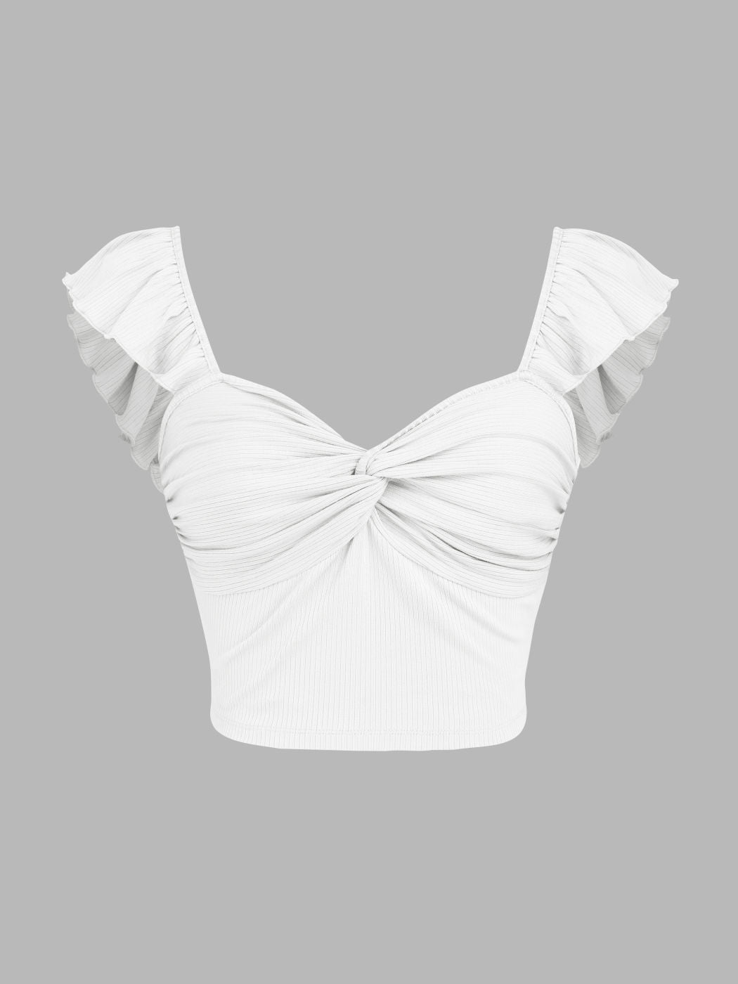 MWB Solid Twist Ruffle Crop Top